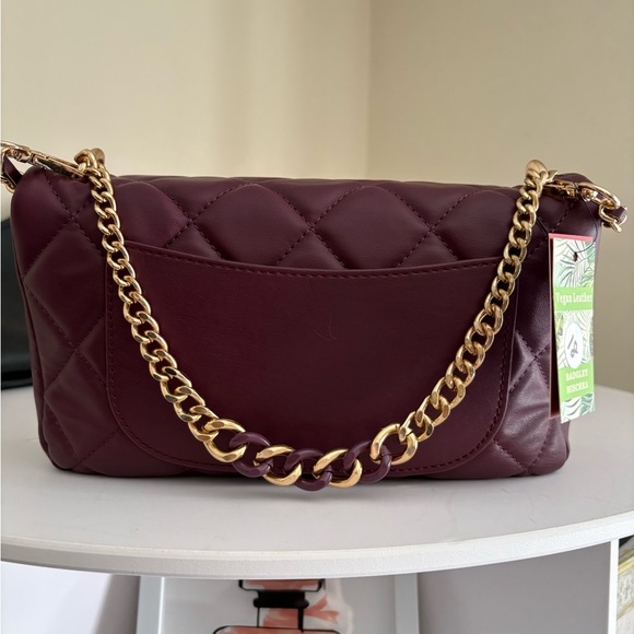 Badgley Mischka Burgundy Quilted Shoulder Bag with detachable chain strap - Picture 3 of 7
